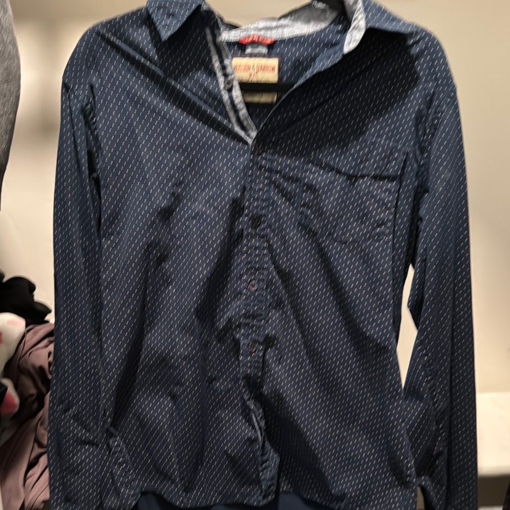 Blue Patterned Button-Up Shirt